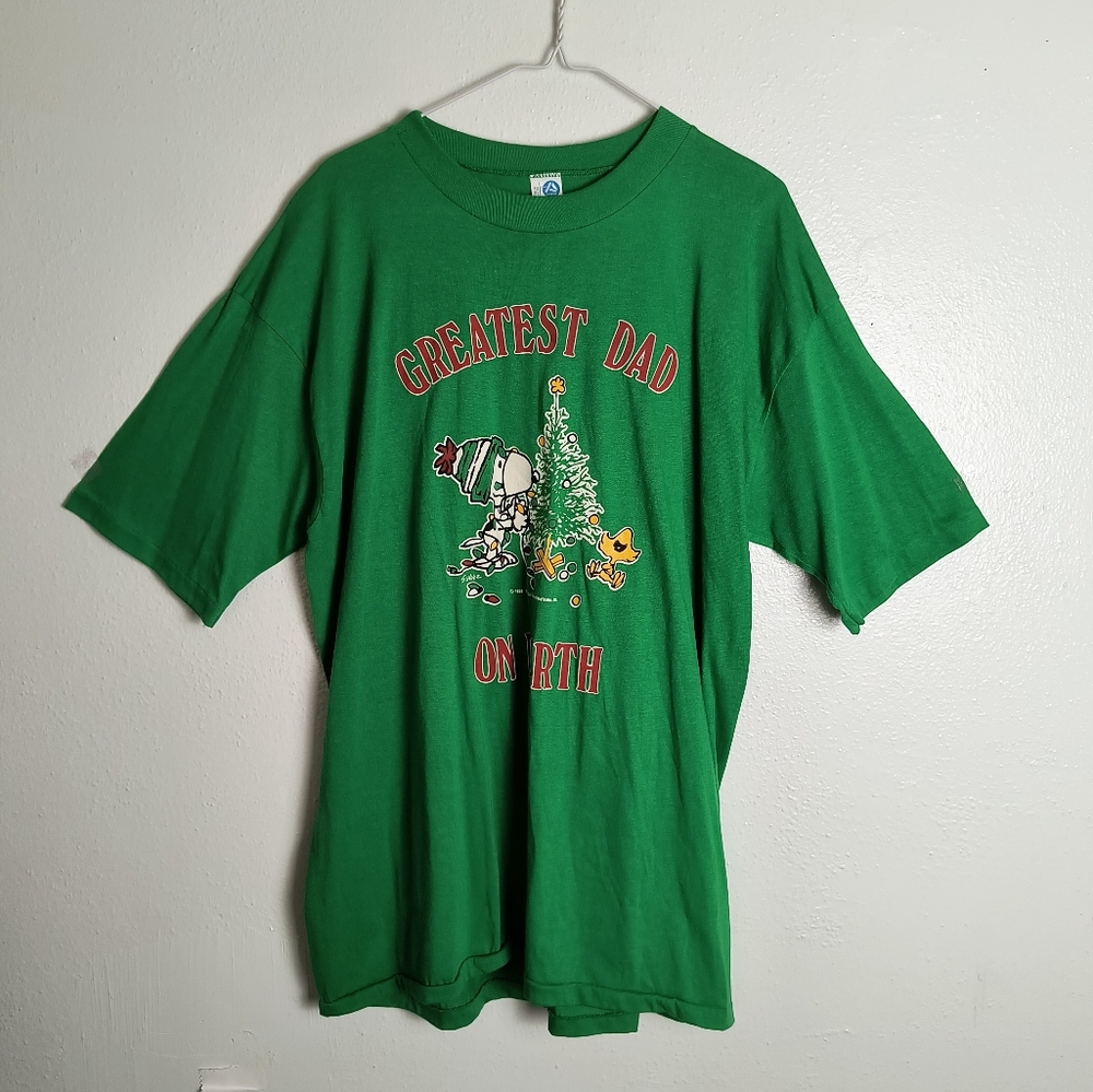 Vintage Men's Tall XL Christmas Greatest Dad On Earth Snoopy & Woodstock
